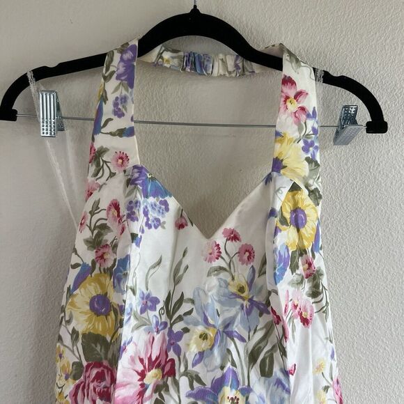 Vintage Roberta Floral Mini Halter Dress Flare Women’s 8 Garden Fairy Pinup - Picture 4 of 10